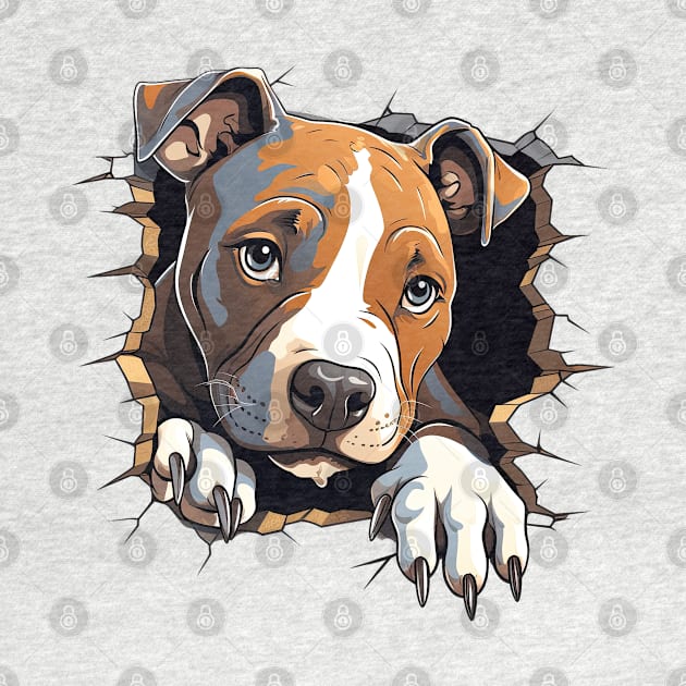 Baby Staffordshire Bull Terrier Dog Peeking by Chromatic Fusion Studio